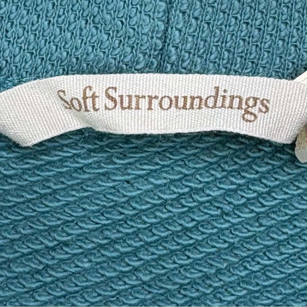 Soft Surroundings Drawstring Neck Tunic Top Size M Cotton Knit Teal Blue - Picture 7 of 10